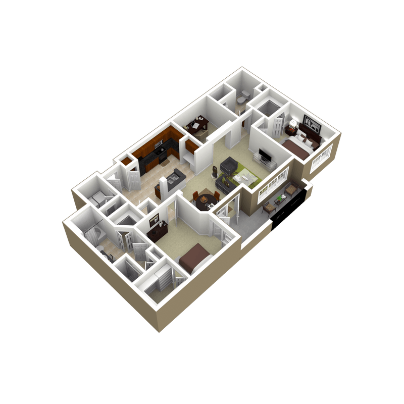 Floor plan for 2 beds, 2 baths, 1478 sqft
